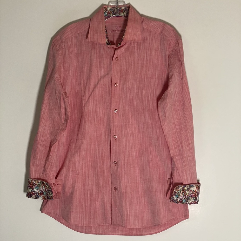 BERTIGO Shirt Mens Large Blue Leopard Contrast Flip Cuff Cotton Casual Classic